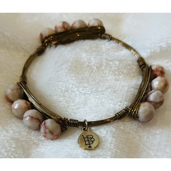 2 Bourbon & Bowties Gold Stone Bangle Bracelet Quartz Jasper Boho Wire Wrapped - Picture 5 of 13